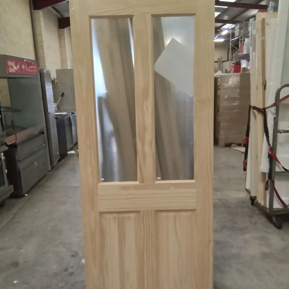 PACKAGED 2350 X 810MM 4 PANNEL CLEAR PINE GLAZED INTERNAL DOOR