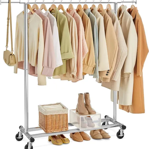 BOXED SONGMICS CLOTHES RAIL, HEAVY DUTY CLOTHES RACK ON WHEELS