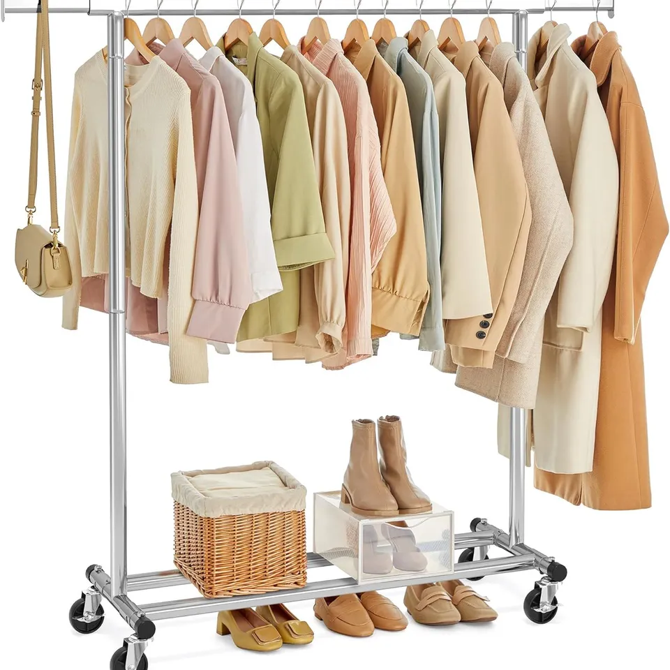 BOXED SONGMICS CLOTHES RAIL, HEAVY DUTY CLOTHES RACK ON WHEELS
