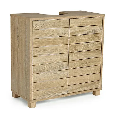 BOXED VONHAUS UNDER SINK BATHROOM CABINET, OAK WOOD EFFECT BATHROOM SINK CUPBOARD, FREESTANDING UNDER BASIN CABINET, CHESTER