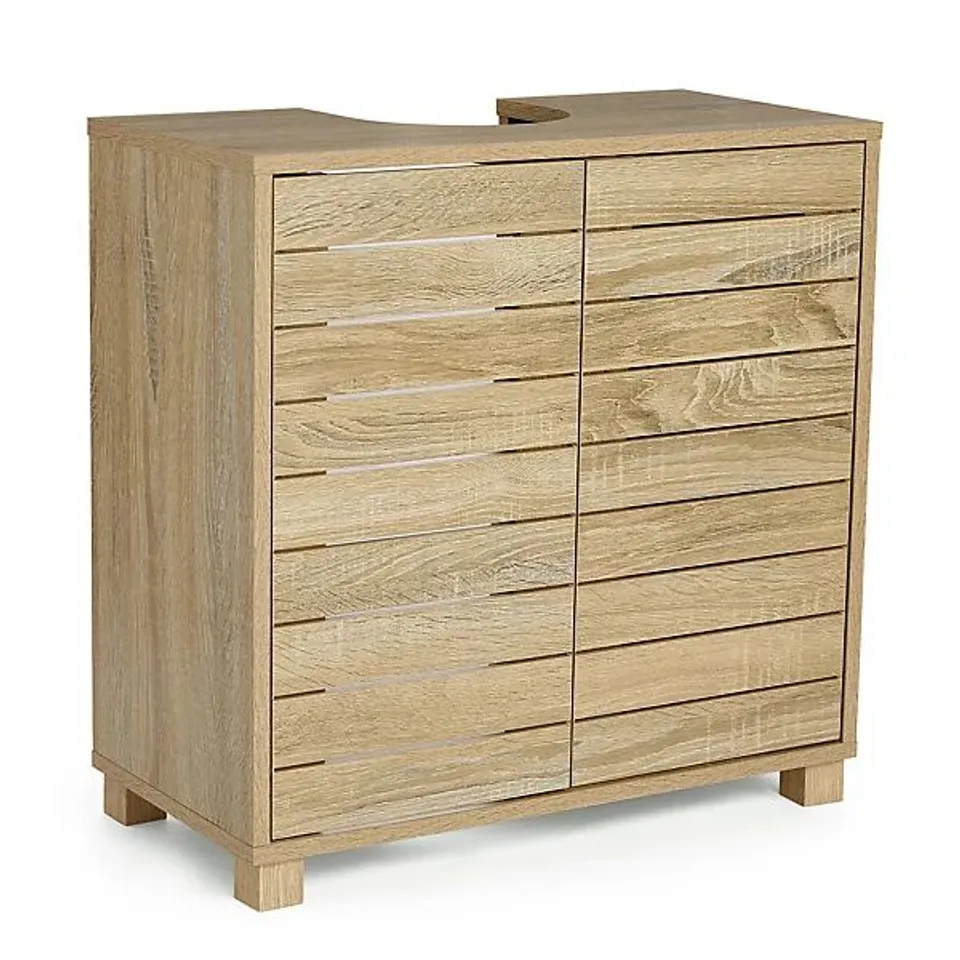 BOXED VONHAUS UNDER SINK BATHROOM CABINET, OAK WOOD EFFECT BATHROOM SINK CUPBOARD, FREESTANDING UNDER BASIN CABINET, CHESTER