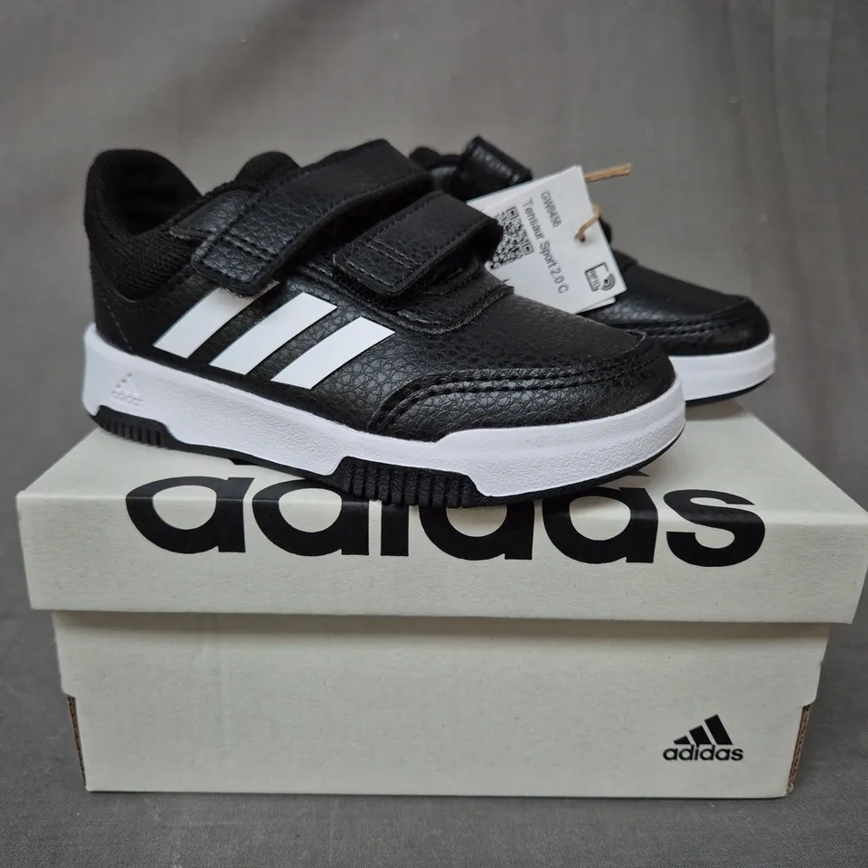 BOXED PAIR OF ADIDAS INFANT'S TENSAUR SPORT 2.0 SHOES IN BLACK/WHITE UK SIZE 6.5K