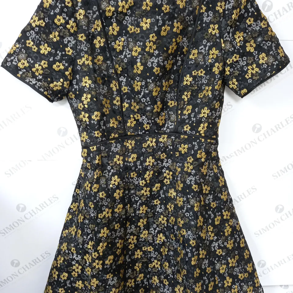 TED BAKER GOLD FLORAL SKATER DRESS - 1