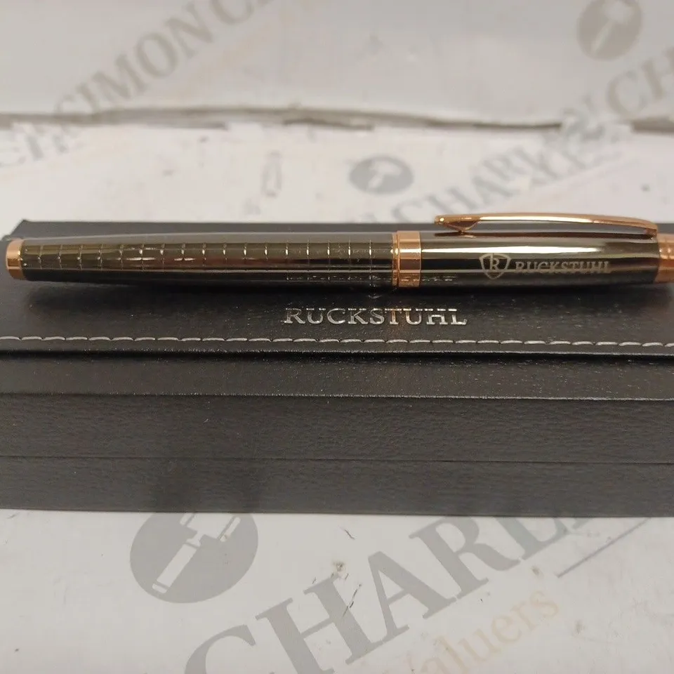RUCKSTUHL STAINLESS STEEL LUXURY PEN IN GIFT BOX – BLACK & ROSE GOLD COLOUR CASE - HAND ASSEMBLED RUCKSTUHL STAINLESS STEEL LUXURY PEN IN GIFT BOX – BLACK & ROSE GOLD COLOUR CASE - HAND ASSEMBLED 