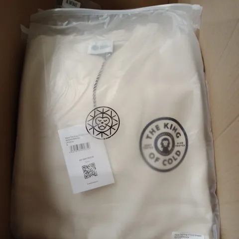 BOX OF APPROXIMATELY 9 X BRAND NEW BRASS MONKEY MEN'S SWEATSHIRT WITH 'THE KING OF COLD' LOGO - OFF WHITE // SIZE: M