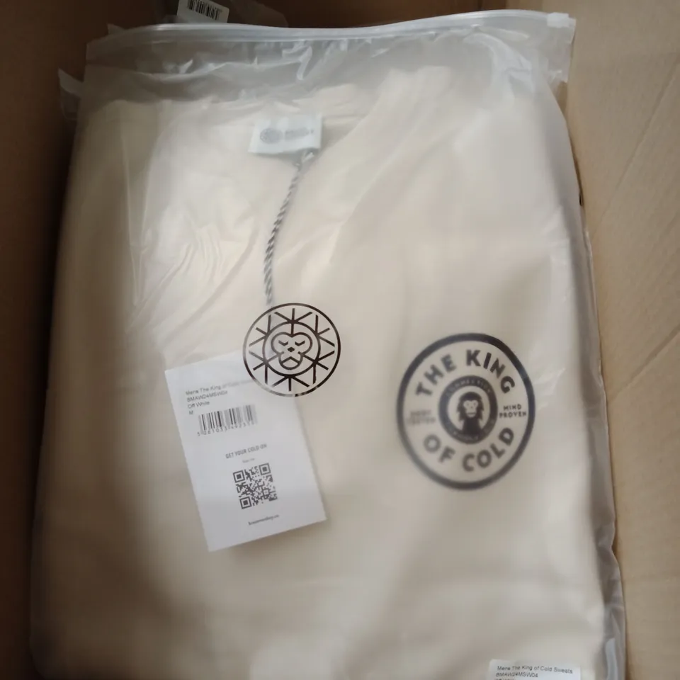 BOX OF APPROXIMATELY 9 X BRAND NEW BRASS MONKEY MEN'S SWEATSHIRT WITH 'THE KING OF COLD' LOGO - OFF WHITE // SIZE: M