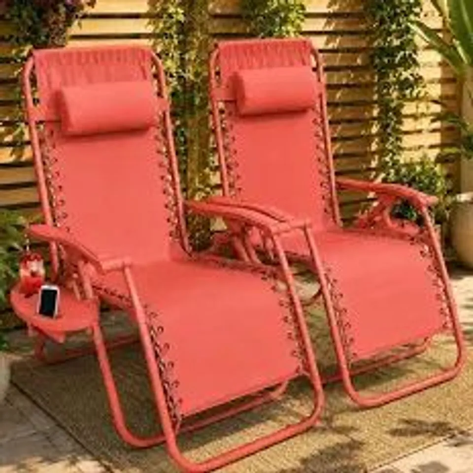 BOXED SET OF 2 OUTDOOR GARDEN LOUNGER CHAIRS - CINNABAR