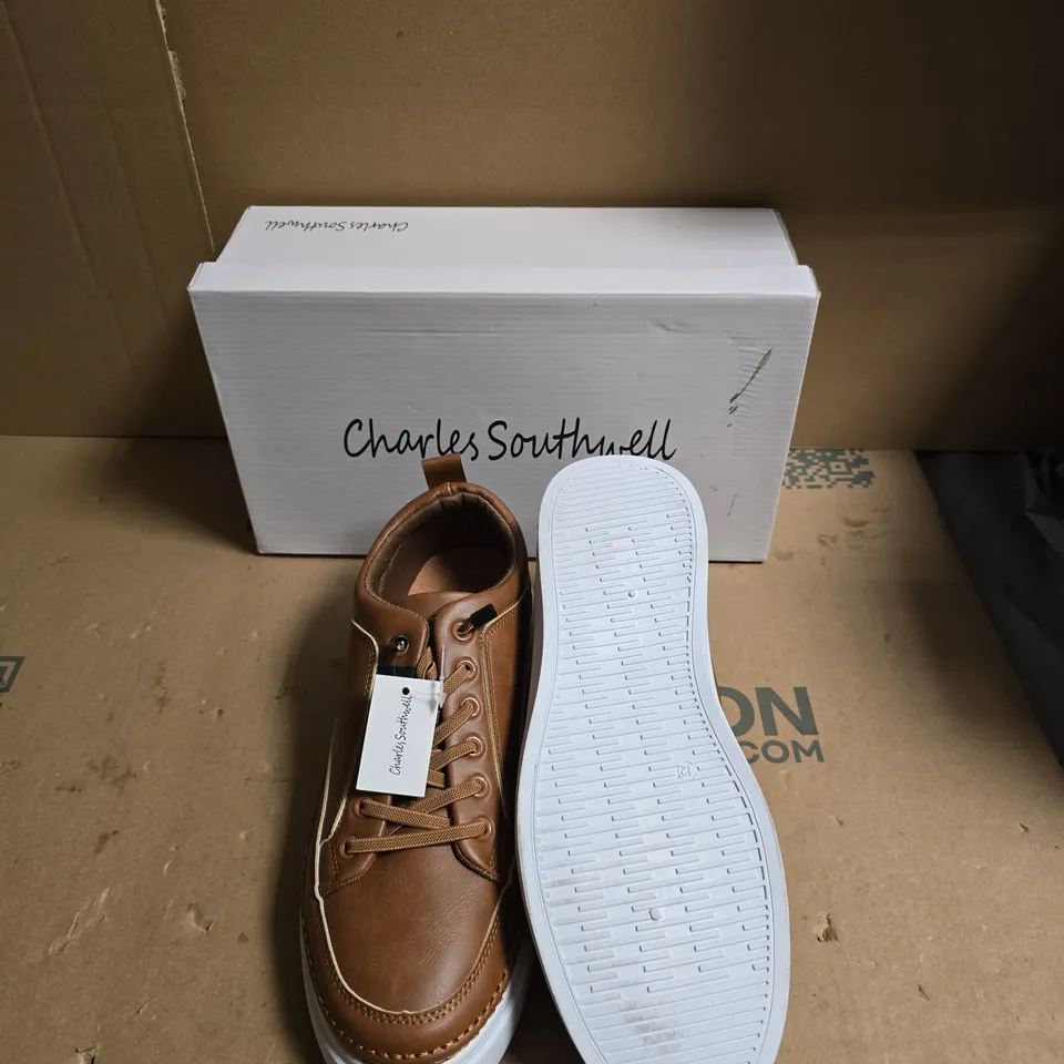 CHARLES SOUTHWELL BROWN LEATHER SNEAKER – MEN'S CASUAL SHOE - UK SIZE 12 
