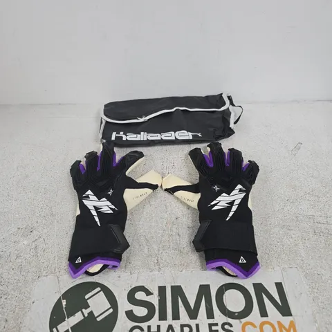 KALIAAER GOALKEEPER SPORTS GLOVES, BLACK WITH PURPLE TRIM – PAIR