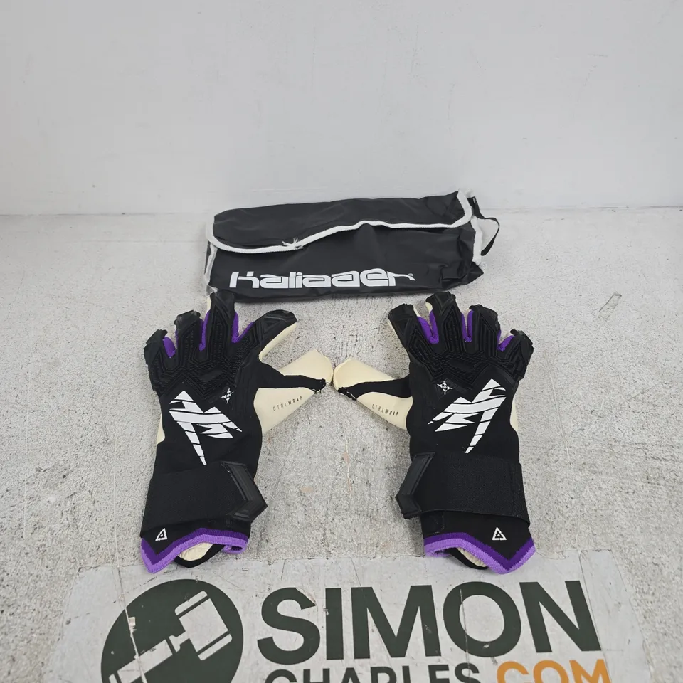 KALIAAER GOALKEEPER SPORTS GLOVES, BLACK WITH PURPLE TRIM – PAIR