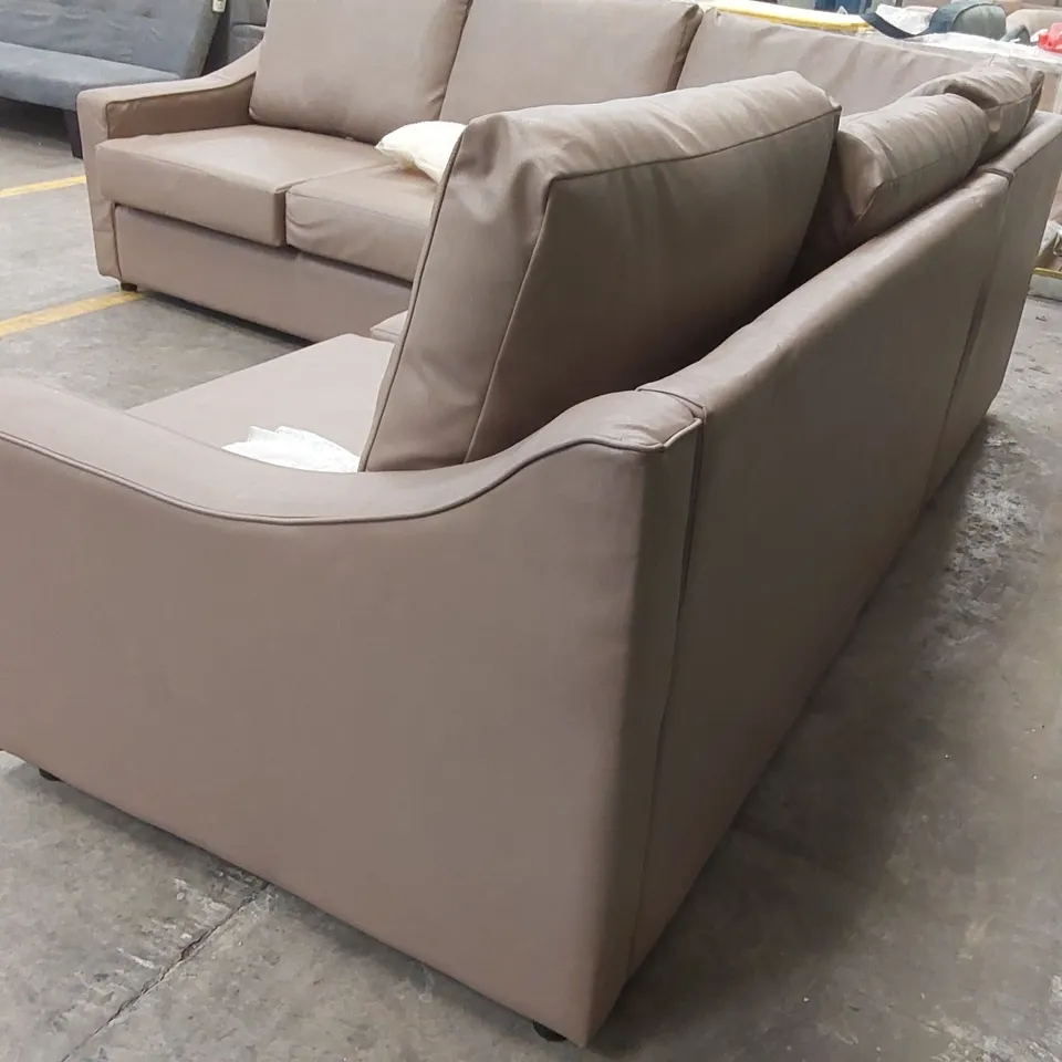 QUALITY DESIGNER FAUX LEATHER CORNER SOFA BED - TAUPE