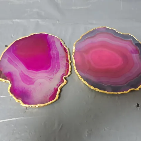 CULINARY CONCEPTS PAIR OF PINK AGATE COASTERS WITH ELECTROPLATED GOLD EDGES
