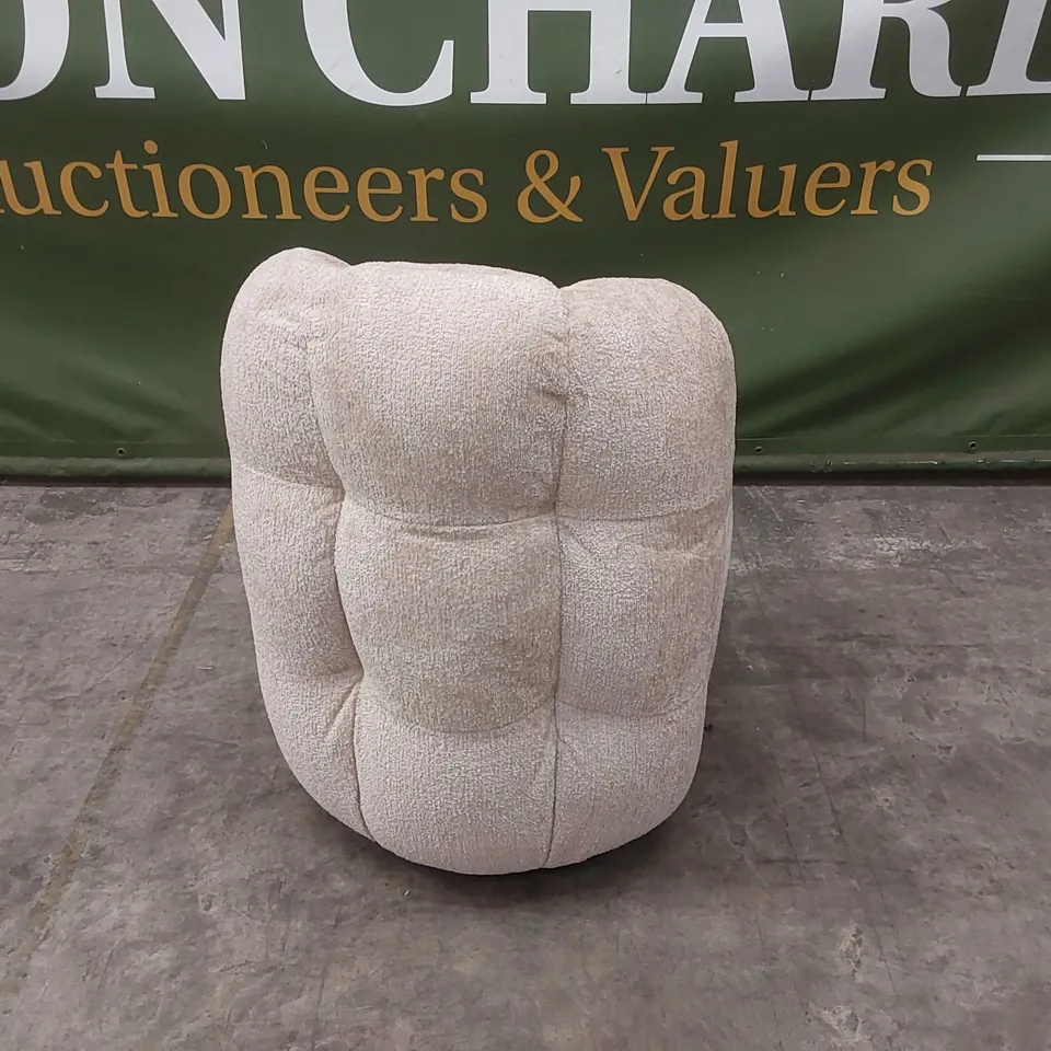 QUALITY DESIGNER BUMPER CIRCA GLAM FABRIC DINING CHAIR ON WHEELS - SAND