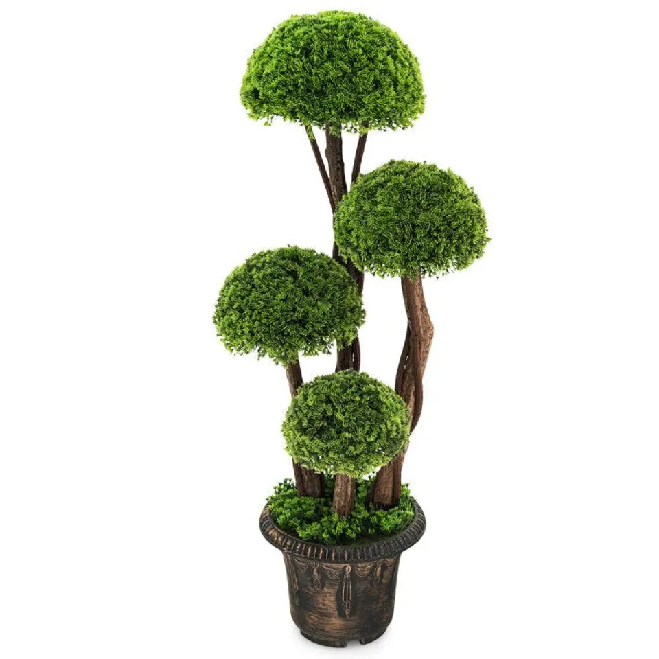 BOXED COSTWAY 3 FT. DECORATIVE ARTIFICIAL CEDAR TOPIARY TREE WITH RATTAN TRUNK