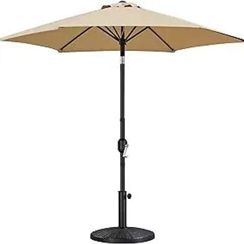 BOXED YAHEETECH 9ft PATIO UMBRELLA, OUTDOOR MARKET UMBRELLA WITH PUSH BUTTON TILT, CRANK AND STURDY RIBS - TAN (1 BOX) *NO BASE INCLUDED*