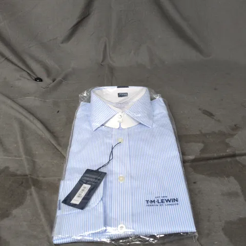 TM LEWIN SLIM FIT LIGHT BLUE STRIPE SHIRT, UK 15.5 COLLAR