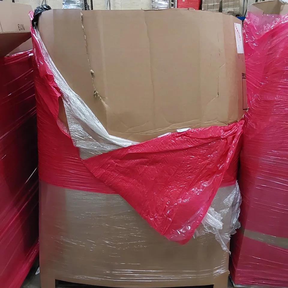 PALLET OF ASSORTED HOUSEHOLD ITEMS AND CONSUMER PRODUCTS. INCLUDES TOYS, PLUSHES, BABY PLAYPEN, ROTISSERIE PIZZA OVEN SYSTEM, BOXED FURNITURE ETC 