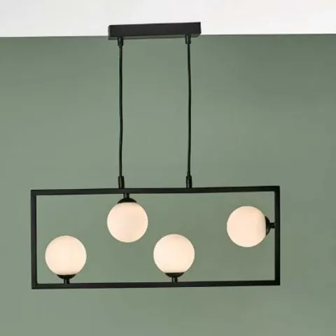BOXED DAR LIGHTING ENSIO 4 LIGHT PENDANT MATT BLACK AND OPAL GLASS