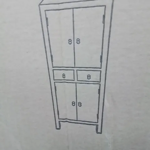 BOXED WOODEN CUPBOARD WITH 2 DRAWERS AND 4 DOORS