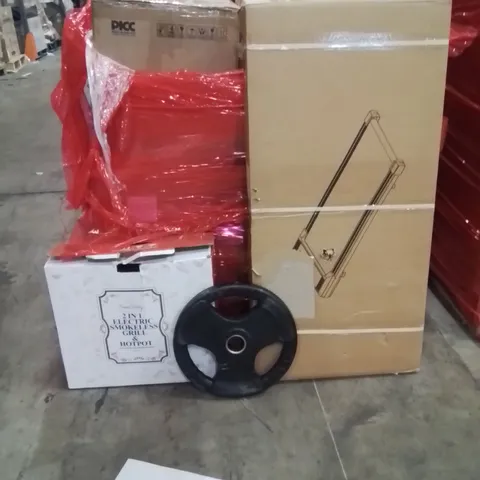 PALLET OF ASSORTED HOUSEHOLD GOODS AND PRODUCTS TO INCLUDE;20KG DUMBELL,ELECTRIC GRILL AND HOTPOT,WALKING PAD