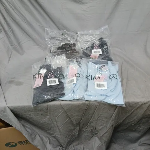 5 X KIM AND CO CLOTHING ITEMS. BRAZIL JERSEY SLEEVELESS VEST TOPS OF VARIOUS SIZES AND COLOURS