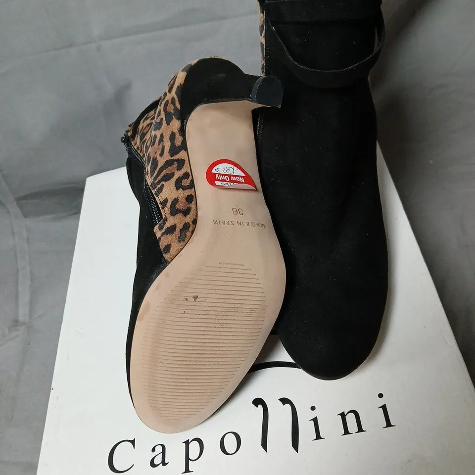 CAPOLLINA MINI LIV G581 BLACK SUEDE & LEOPARD-PRINT BACK ANKLE BOOTS, UK 3.5 (EU 36)