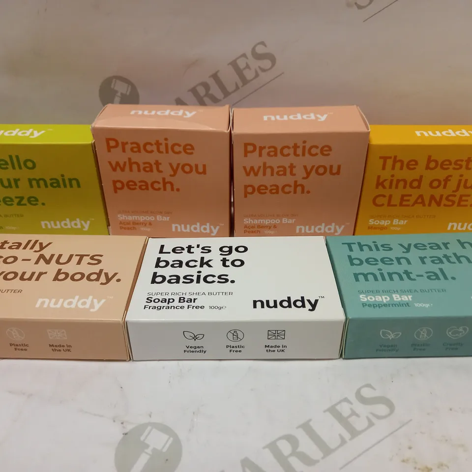 LOT OF APPROX 7 ASSORTED NUDDY SOAP BARS TO INCLUDE COCONUT, MANGO, PEPPERMINT, ETC	