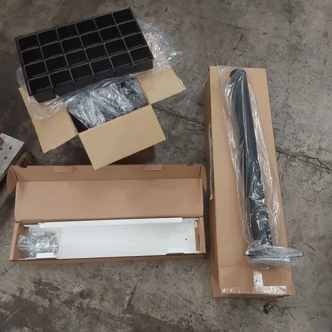 PALLET CONTAINING A LARGE ASSORTMENT OF BRAND NEW OFFICE FURNITURE PARTS TO INCLUDE: 51MM INSERT TRAYS, TELESCOPIC BEAMS, PHONIC LEGS