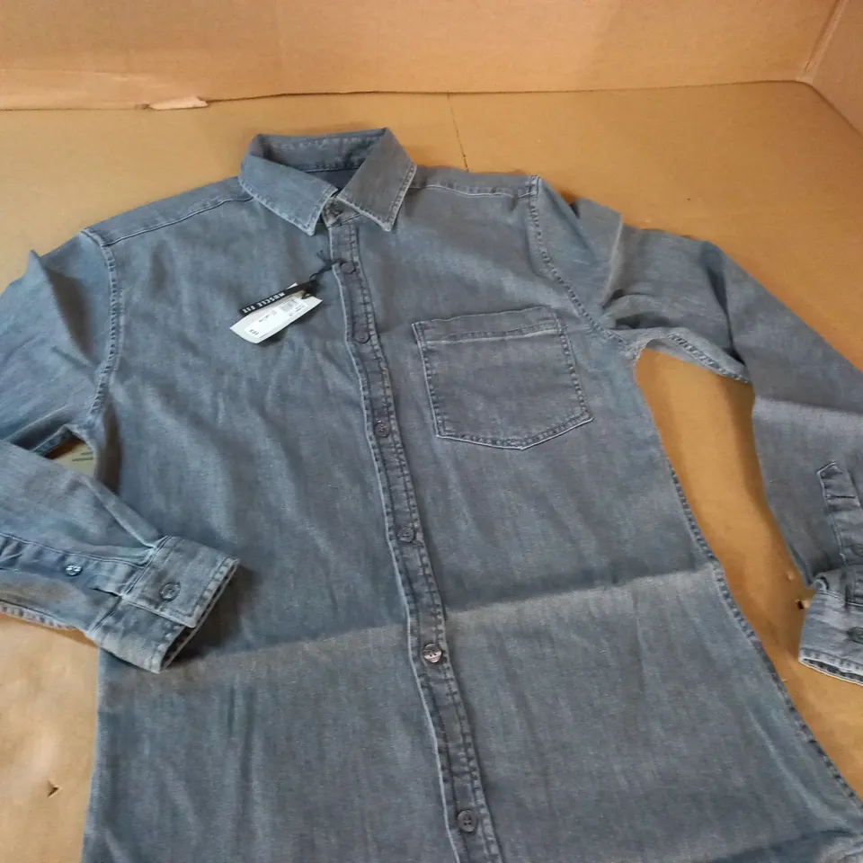 RIVER ISLAND GREY MUSCLE FIT SHIRT - S