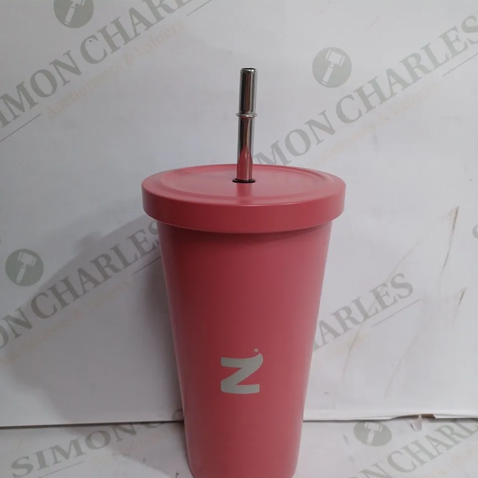 ZOOKI STAINLESS STEEL TUMBLER & METAL STRAW PINK TWIST LID