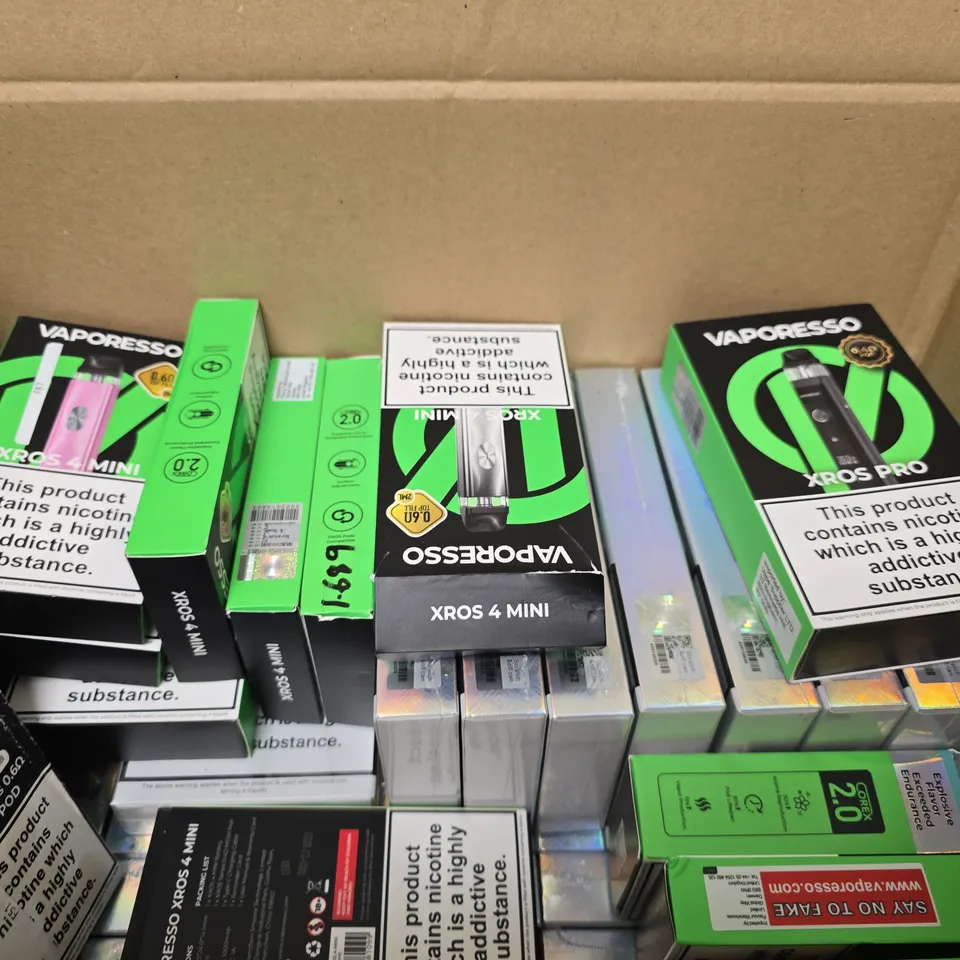 BOX OF APPROXIMATELY 15 ASSORTED E-CIGARETTES PRODUCTS TO INCLUDE - VAPORESSO , VOOPOO