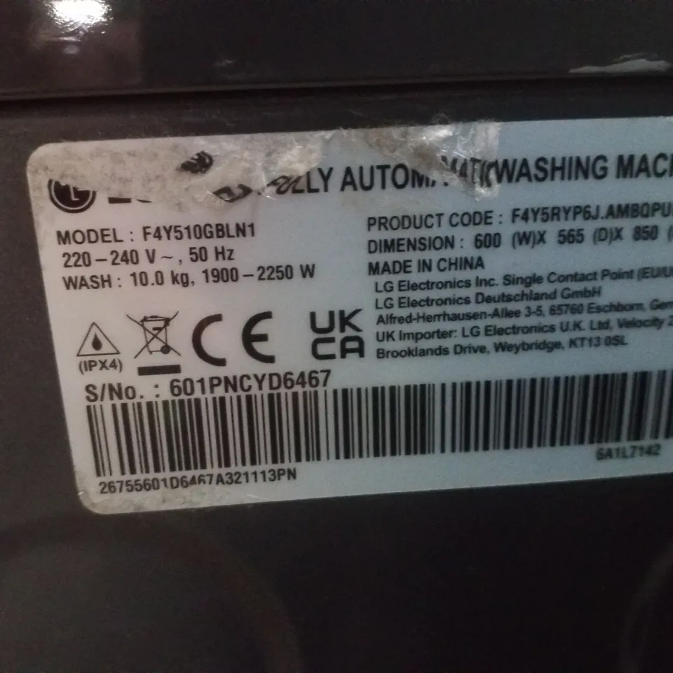 LG F4Y510GBLN1 10KG 1400 WASHING MACHINE SLATE GREY