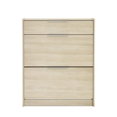 BOXED CANDELORO 2 DOOR 1 DRAWER OAK SHOE CABINET (1 BOX)