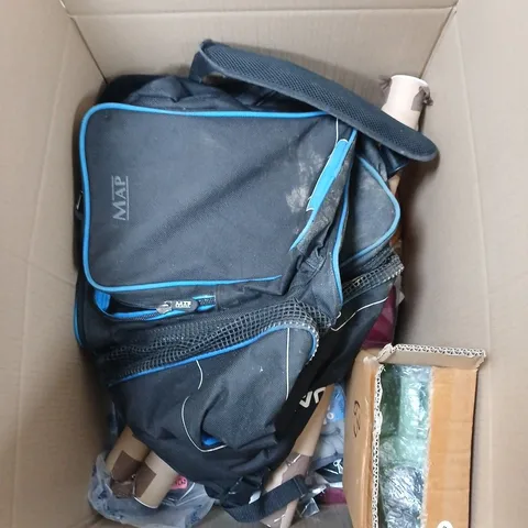 BOX CONTAINING A MIX OF APROXIMATELY 10 ASSORTED ITEMS INCLUDING A BAG, CAR POSTERS, A JUG ETC. 