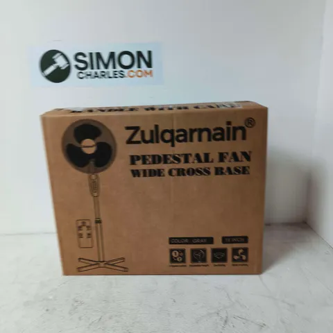 ZULQAMAIN 16-INCH PEDESTAL FAN WITH REMOTE – BOXED (MODEL YF-ST1627-1) GRAY