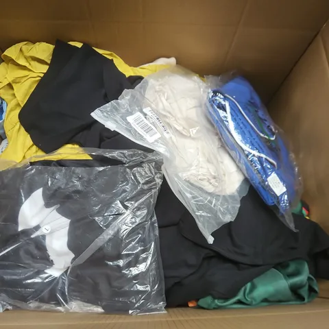 LARGE BOX OF APPROXIMATELY 25 ASSORTED CLOTHING ITEMS IN VARIOUS COLOURS, STYLES AND SIZES - COLLECTION ONLY