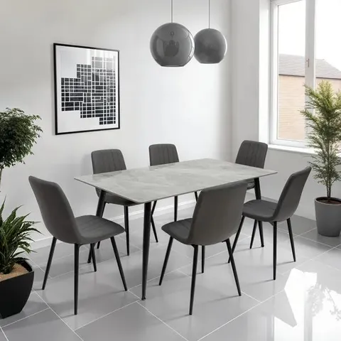 BOXED RIGA RECTANGULAR 6 SEATER DINING TABLE - STONE GREY (2 BOXES)