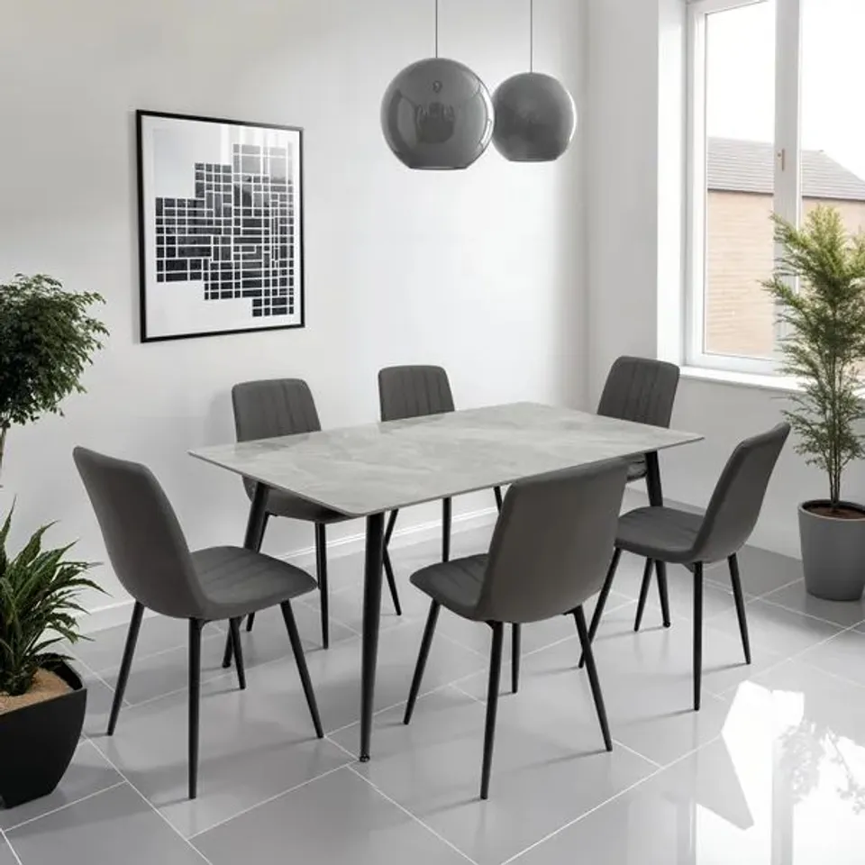 BOXED RIGA RECTANGULAR 6 SEATER DINING TABLE - STONE GREY (2 BOXES)