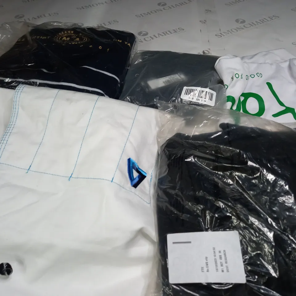 BOX OF ASSORTED CLOTHING ITEMS TOO INCLUDE JUMPERS, SHIRTS AND TROUSERS IN VARIOUS SIZES AND COLOURS   