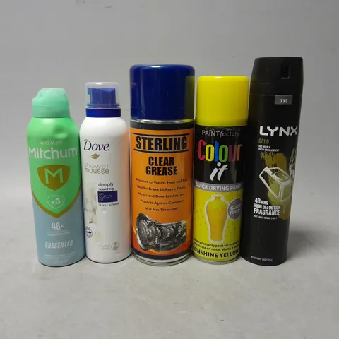 APPROXIMATELY 12 ASSORTED AEROSOLS TO INCLUDE - ,LYNX GOLD DEODORANT , COLOUR IT , DOVE SHOWER MOUSSE ETC