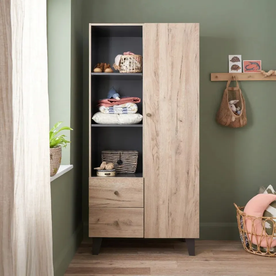 BOXED TUTTI BAMBINI COMO WARDROBE - DISTRESSED OAK & SLATE GREY (3 BOXES)