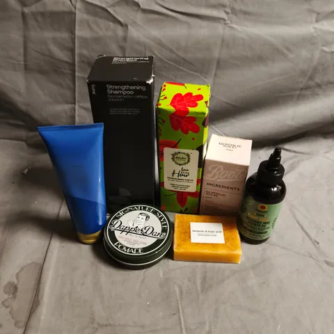 APPROXIMATEY 20 ASSORTED HEALTH AND BEAUTY PRODUCTS TO INCLUDE - SONS STRENGTHENING SHAMPOO - DAPPER DAN POMADE - AVON BODY LOTION - ETC
