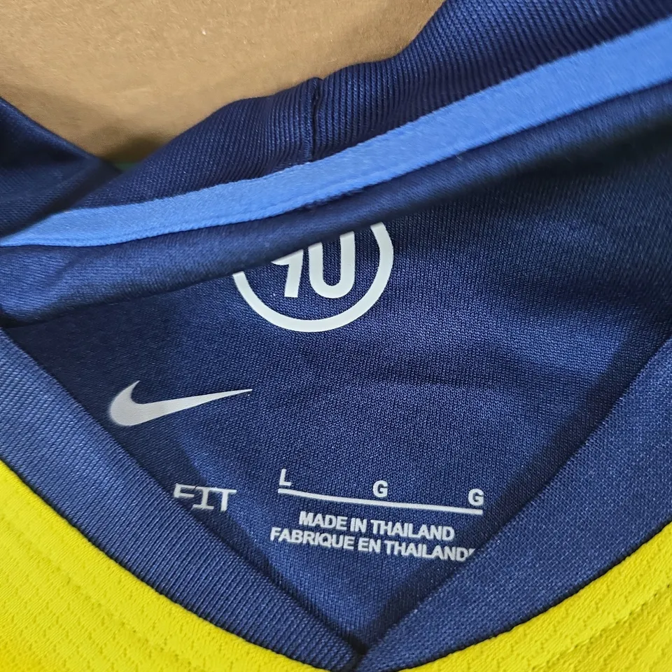 UK L NIKE MEN'S SPURS FOOTBALL SHIRT – NEON YELLOW WITH BLUE TRIM – AIA SPONSOR