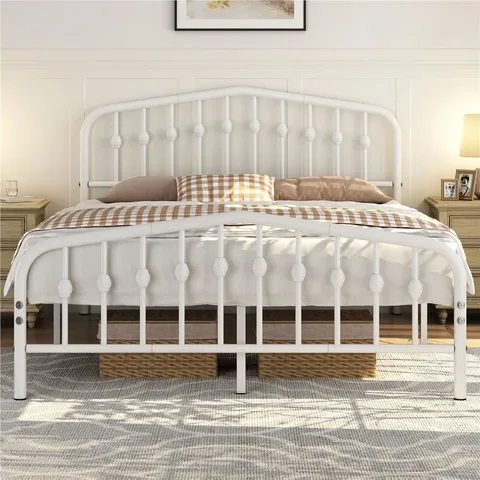 BOXED YAHEETECH COLOR & SIZE METAL BED WITH ARCHED HEADBOARD AND FOOTBOARD - 150CM KING SIZE, WHITE (1 BOX)
