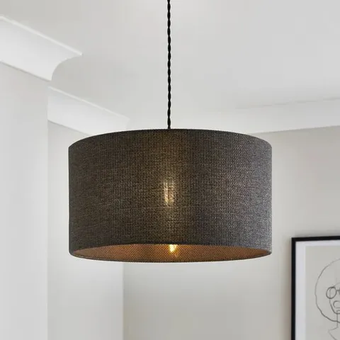 BOXED BARKWEAVE DRUM LAMP SHADE 20CM - OLIVE 