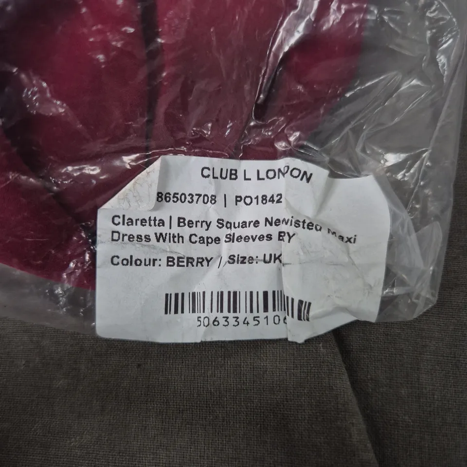 CLUB LONDON BERRY MAXI DRESS WITH CAPE SLEEVES – UK SIZE UNKNOWN