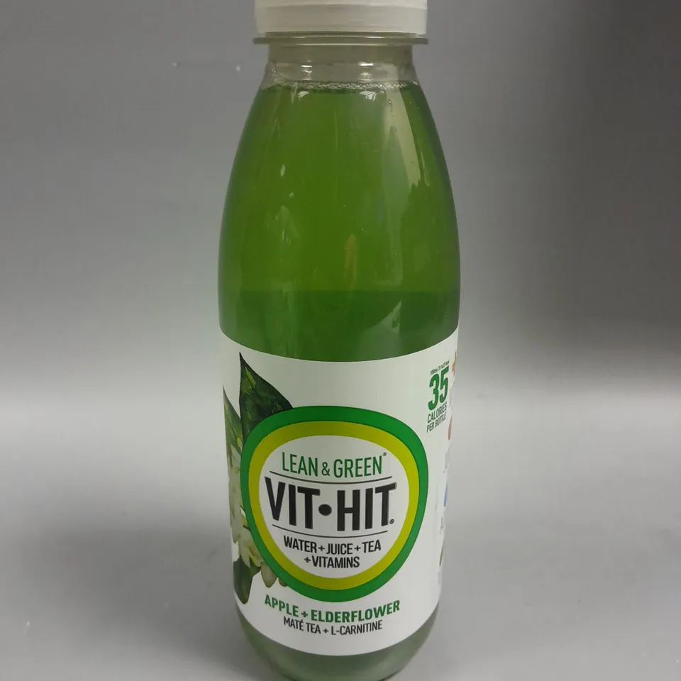 10 X SEALED LEAN & GREEN VIT-HIT DRINKS - 10 X 500ML APPLE & ELDERFLOWER 