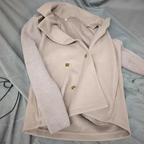 OLYMPUS LONDON BEIGE COAT WITH KNIT SLEEVES – DOUBLE-BREASTED, GOLD BUTTONS 
