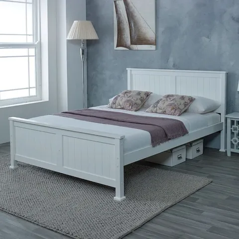 BOXED DEVANNE SOLID DOUBLE WOOD BED - GREY (2 BOXES)