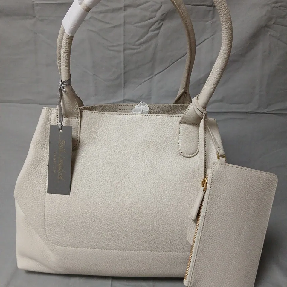 RUTH LANGFORD FASHION HANDBAG - CREAM PEBBLE LEATHER EFFECT TOTE WITH WALLET